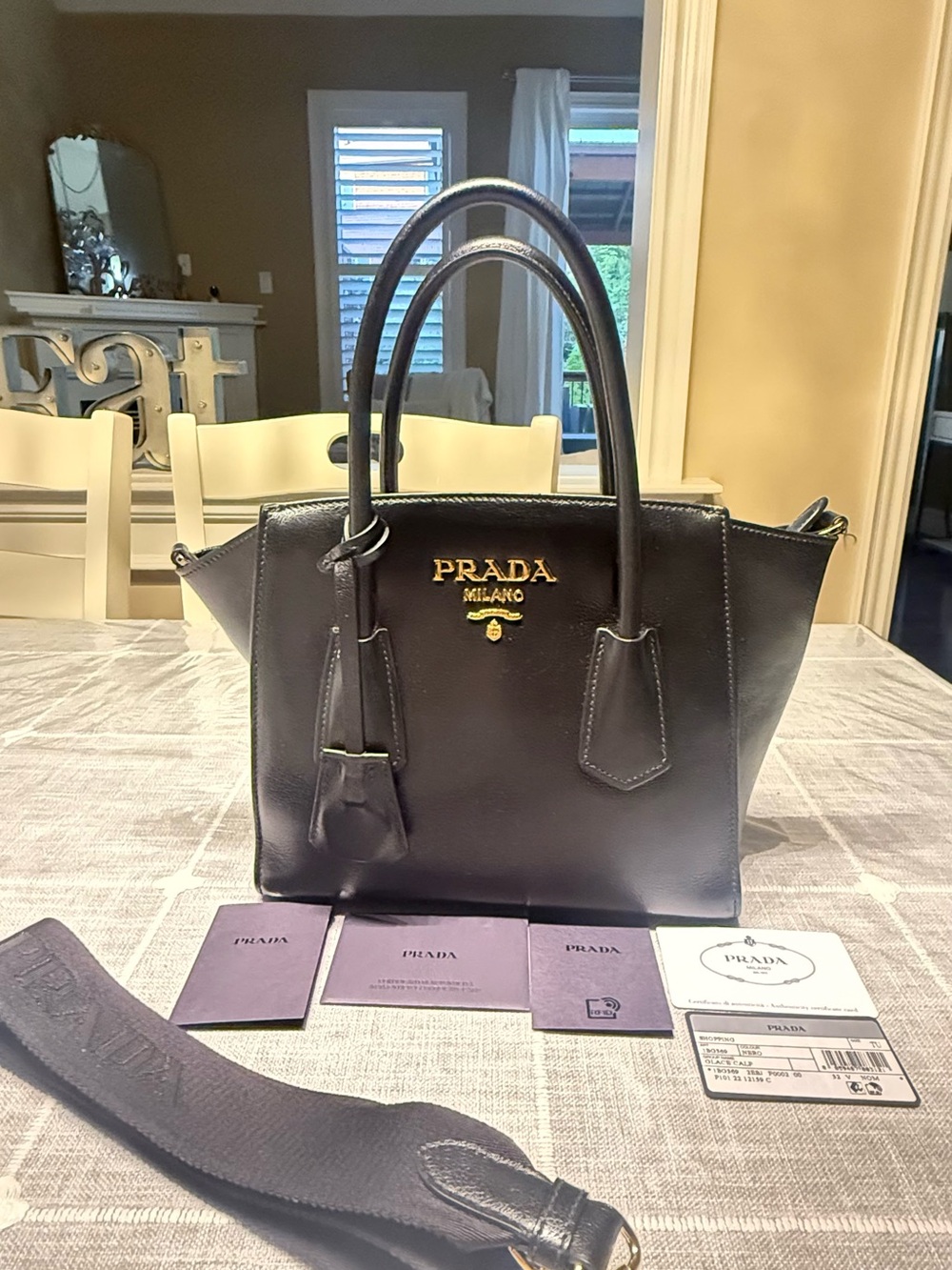 Prada Black Leather Structured Satchel with Gold Logo